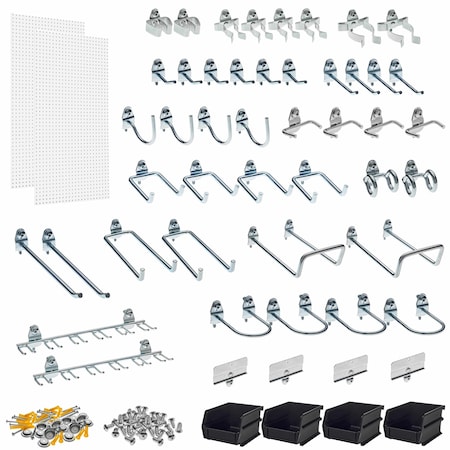 Triton Products 48 pc DuraHook Assortment, (2) 24 in W x 48 in H x 1/4 in D Pegboards, 4 Hanging Bins DB-2KIT